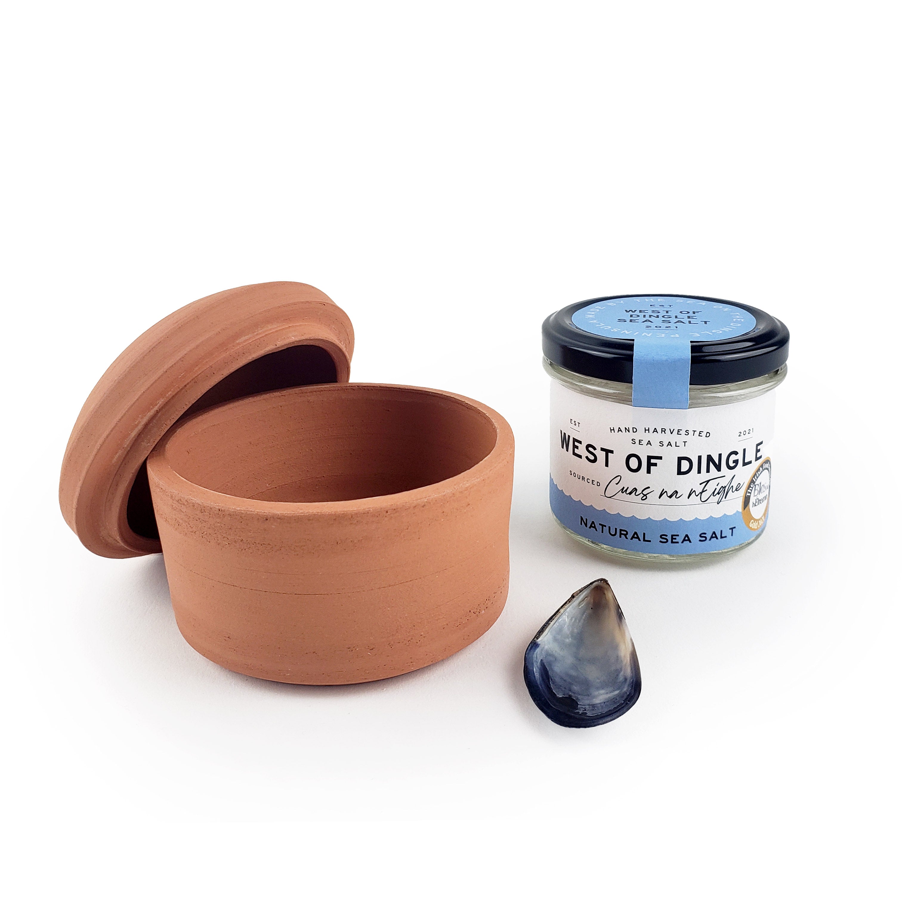 Hand thrown Terracotta sea salt pot + Natual sea salt – West of Dingle ...